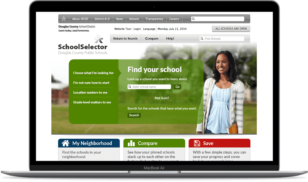 DCSD School Selector Tool home page screenshot