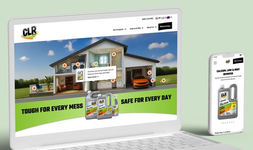 Denver website design for CLR Brands, shown on a laptop and phone